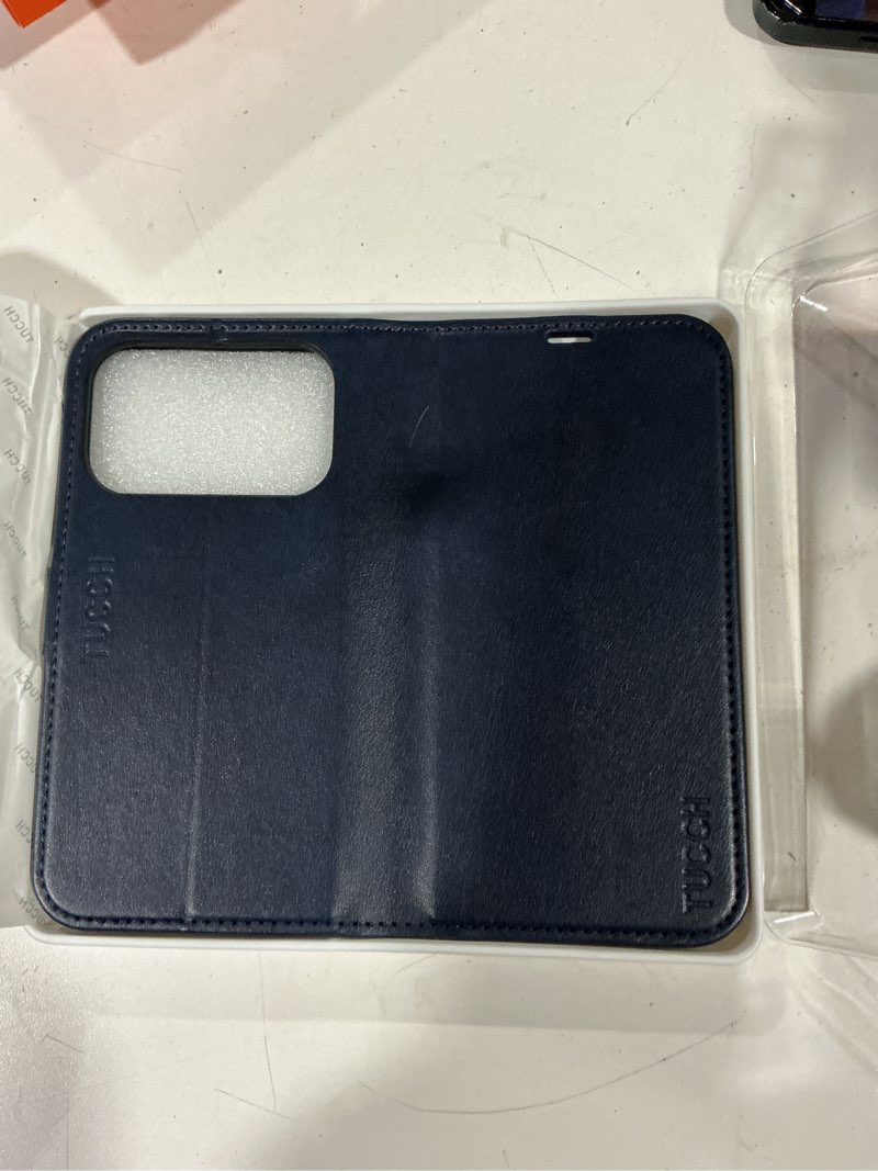 Condition photo showing As Is for tucch case wallet for iphone 17 pro (6.3") 2025, stand, rfid blocking, 4 card holder, tpu shockproof inner shell, pu leather, magnetic closure folio protective cover, dark blue