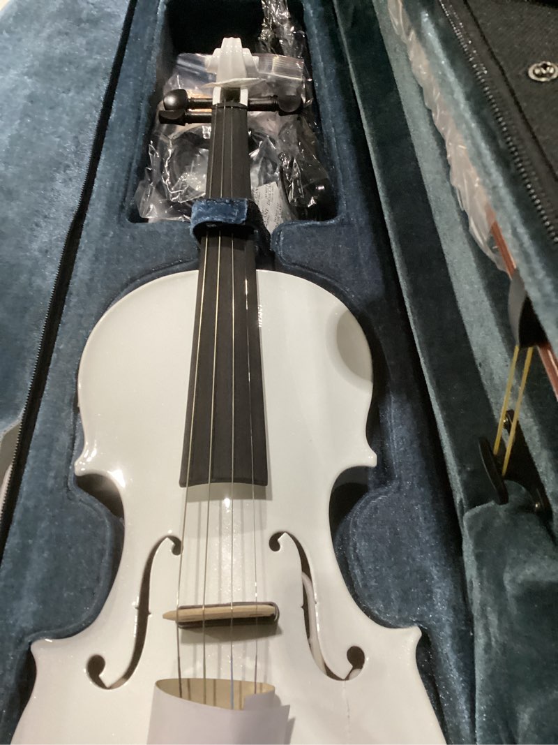 Condition photo showing Good Condition for Cecilio 4/4 Full Size Acoustic & Electric Violin for Beginners & Professionals, Hand-Carved Solid Spruce Top, Ebony Fine Tuners, Full Set with Case, Bow, Rosin & AUX Cable (Metallic Black) Antique Varnish