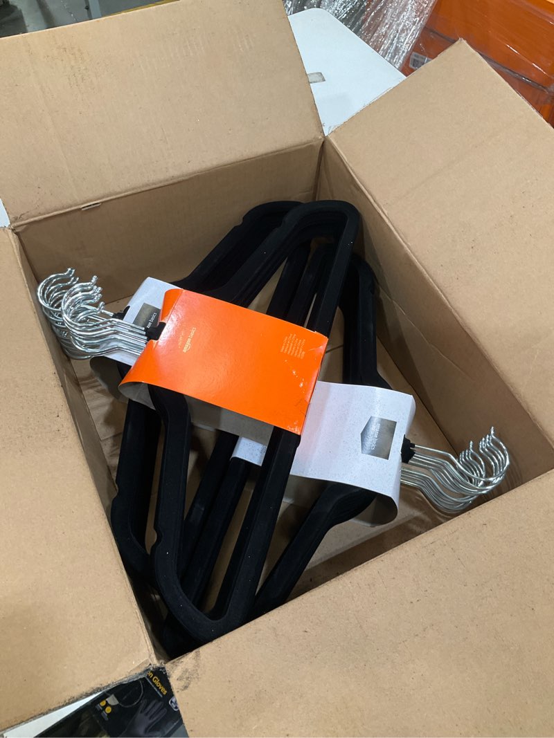 Condition photo showing Good Condition for amazon basics slim velvet non-slip space saving suit clothes hangers, closet organizer, black, 50-pack black pack of 50