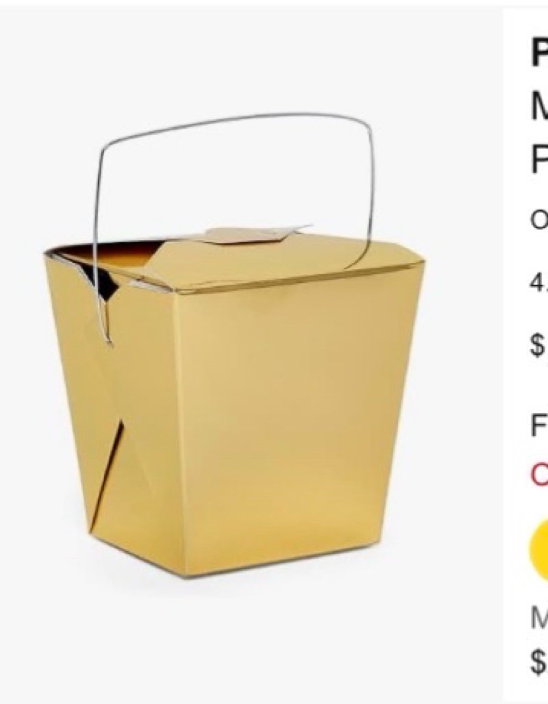Paper Mart Metallic Gold Chinese Take out Boxes, 4 x 3.5 x 4 Inches, Pack of 72 Chinese Food Contain
