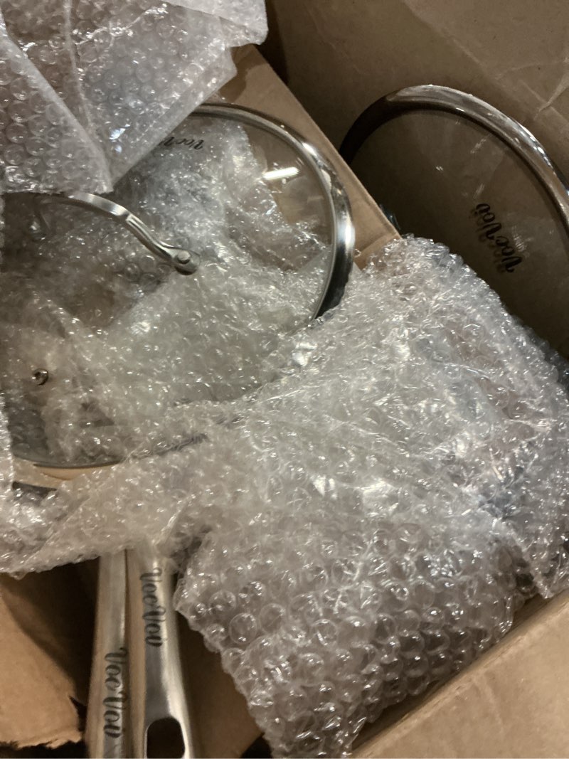 Condition photo showing As Is for tri-ply stainless steel frying pans set with lid,pfoa&ptfe free skillets,chef's pan set(8+10+12inch) frying pans for cooking,induction cookware sets,dishwasher and oven safe kitchen set 8in&10inlid&12inlid