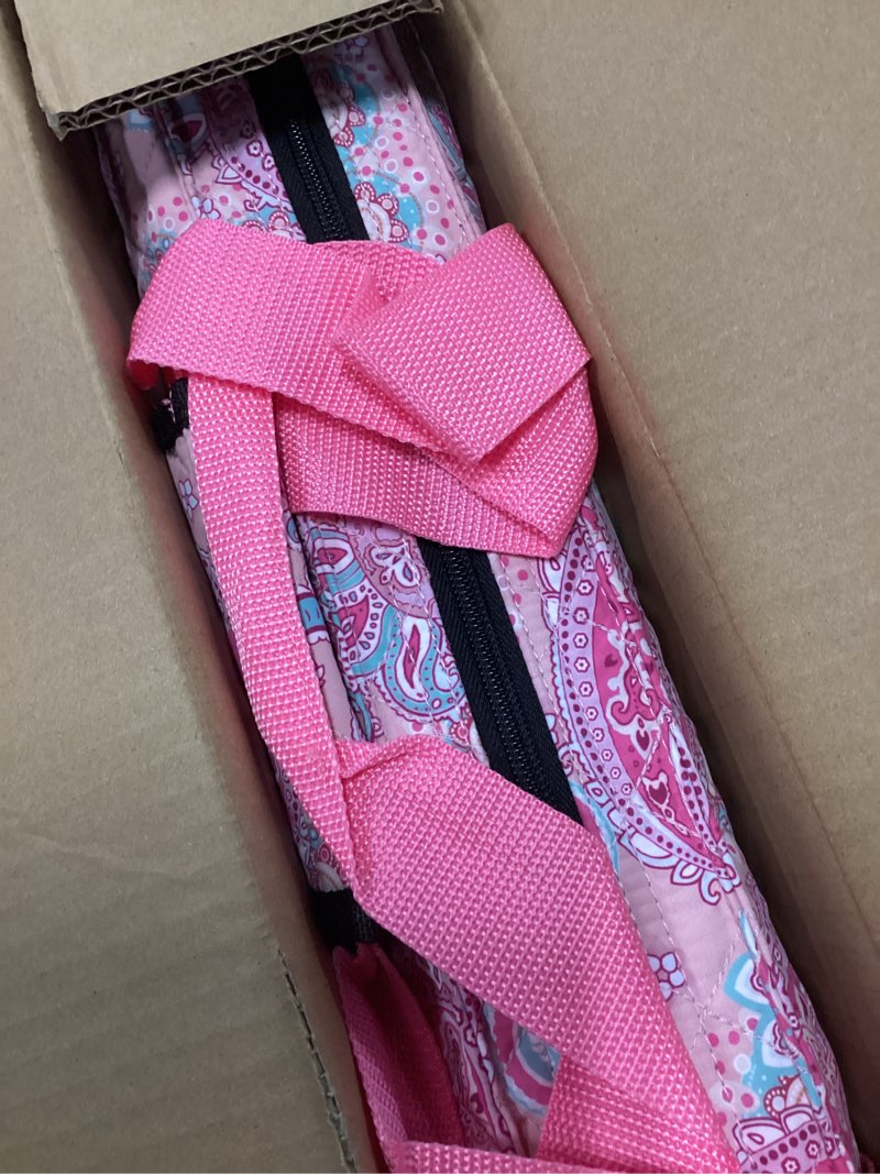 Condition photo showing As Is for american mahjong game set, 166 white tiles, 4 all-in-one color rack/pushers, complete mahjong set with pink printed carrying bag