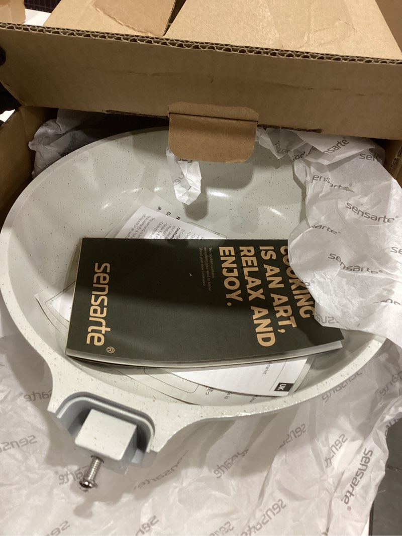 Condition photo showing Good Condition for sensarte nonstick ceramic frying pan with lid 8/9.5/10/11/12.5 inch omelet pan skillet, free of intentionally added pfas/ptfe non-toxic chef's pan induction compatible pan, heat resistant handle white ceramic 8 inch