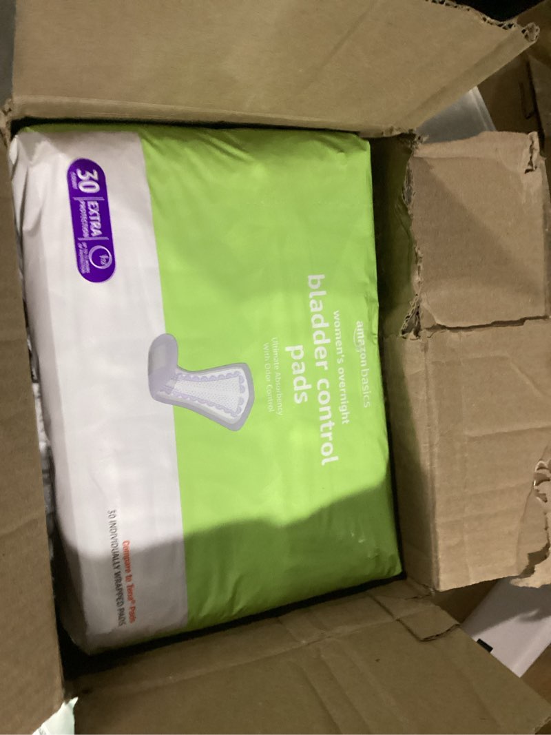 Condition photo showing New/Like New for Amazon Basics Incontinence Pads for Women, Bladder Control, Postpartum, Overnight Absorbency, Unscented, 60 Count (2 Packs of 30) Pack of 2 60.0