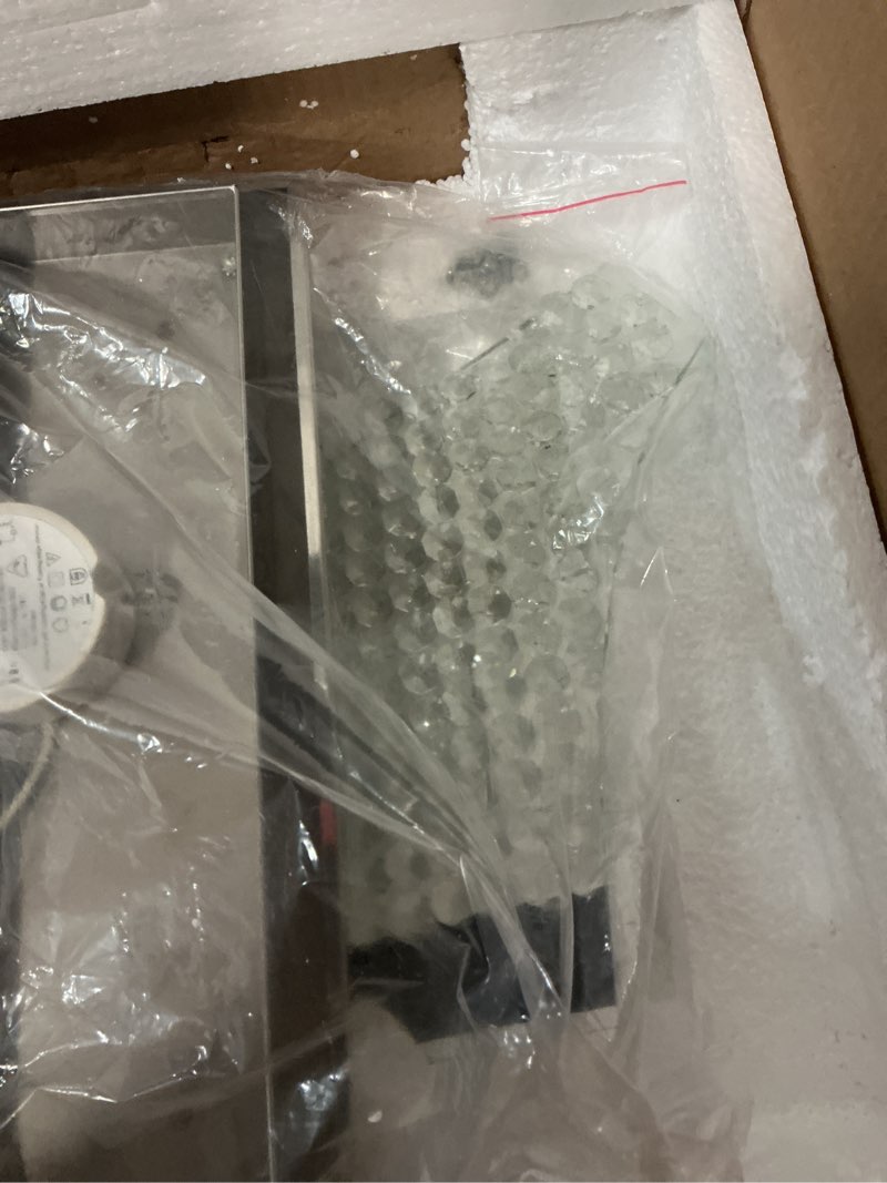 Condition photo showing As Is for Finktonglan Modern Crystal LED Ceiling Light Fixtures 20” Dimmable Rectangular Flush Mount Chandelier Ceiling Lights 3-Tiers Stainless Steel Ceiling Lamp Fixtures for Living Room Bedroom Dining Room Rectangle-Dim (caution broken glass in package)