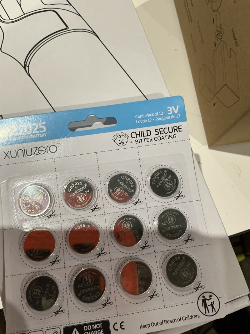 Condition photo showing Good Condition for 12-pack cr2025 lithium coin cell battery, 3 volt, for child safety, compatible with remotes, key fobs, watches, calculators - 7 years shelf life
