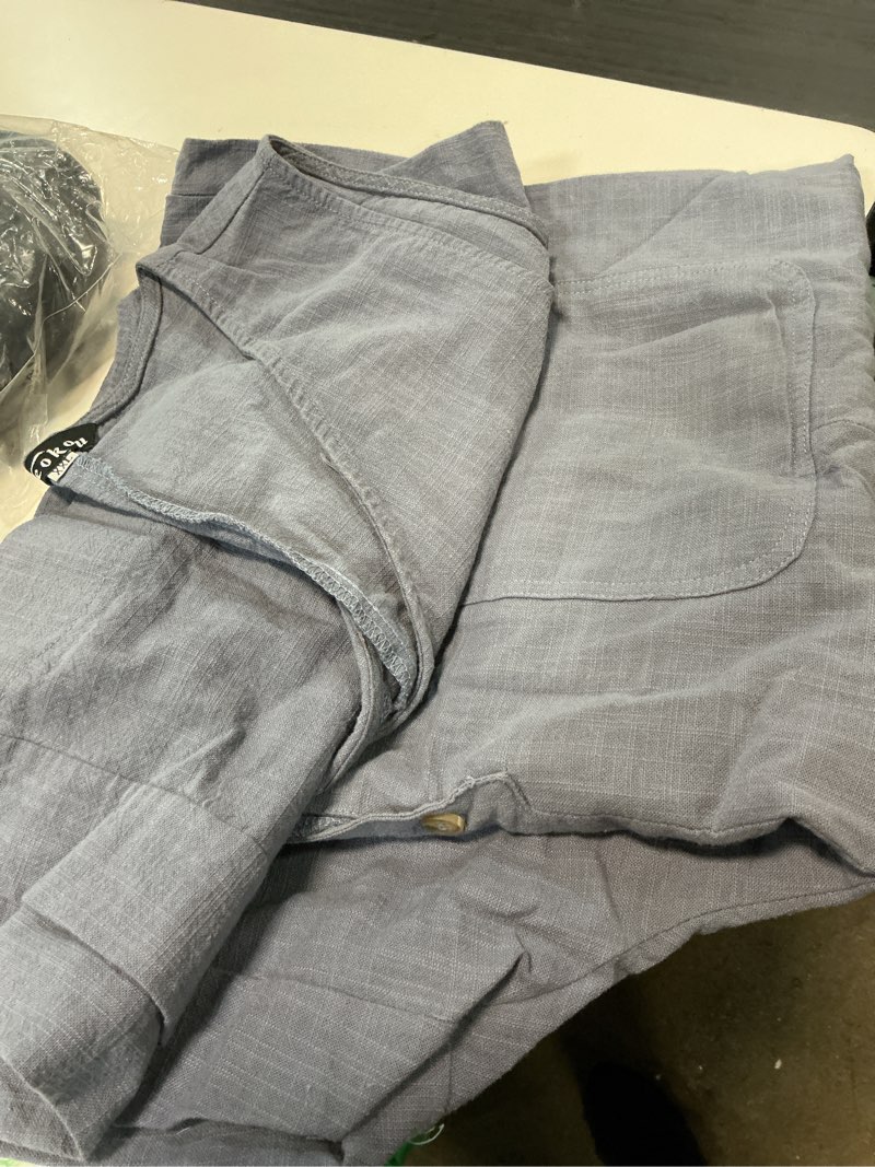 Condition photo showing As Is for yeokou women button down jumpsuits cotton linen sleeveless casual wide legs rompers loose overall with pockets xx-large bluegrey