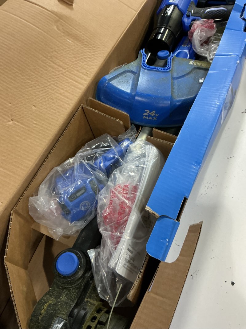Condition photo showing As Is for kobalt 24-volt cordless battery string trimmer and leaf blower and combo kit 3 ah (battery included) (charger included)
