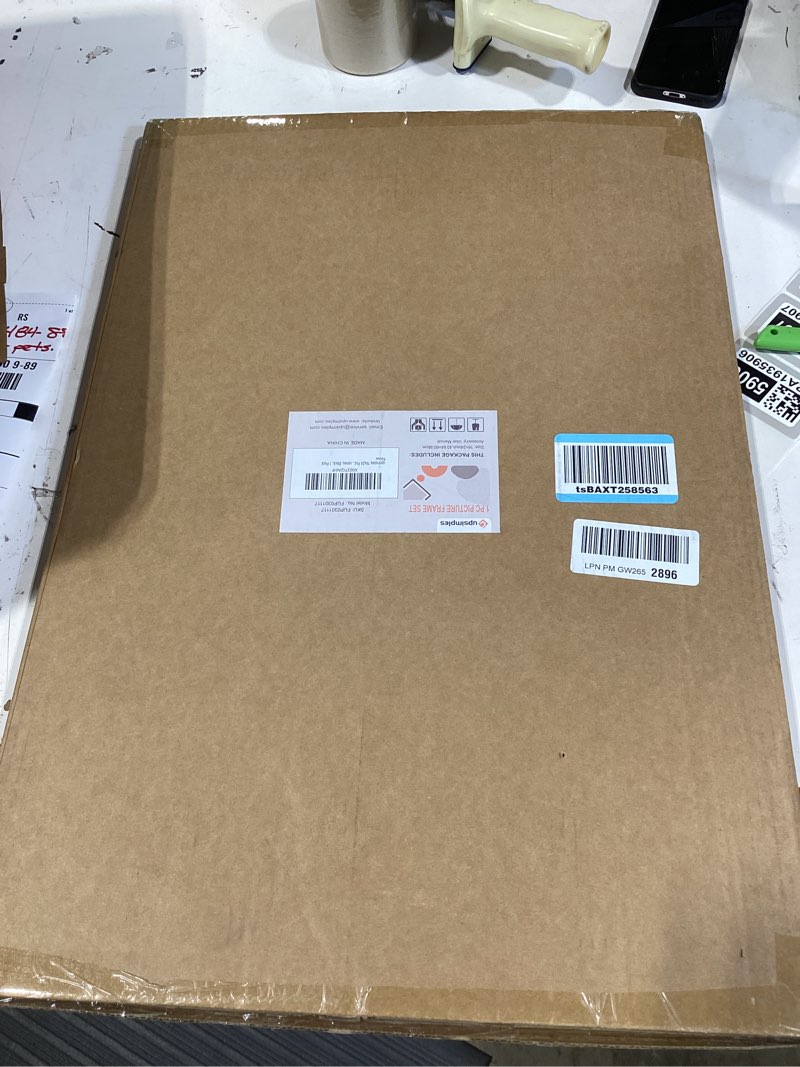 Condition photo showing New/Like New for upsimples 16x24 picture frame, display pictures 14x20 with mat or 16 x 24 without, wall hanging poster frames, black, 1 pack black 16x24