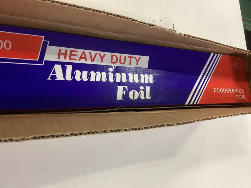 Condition photo showing New/Like New for 18" x 500' heavy duty commercial grade food safe aluminum foil roll - durable and tear resistant for cooking, grilling, and roasting - ideal for restaurants, catering, and professional kitchens