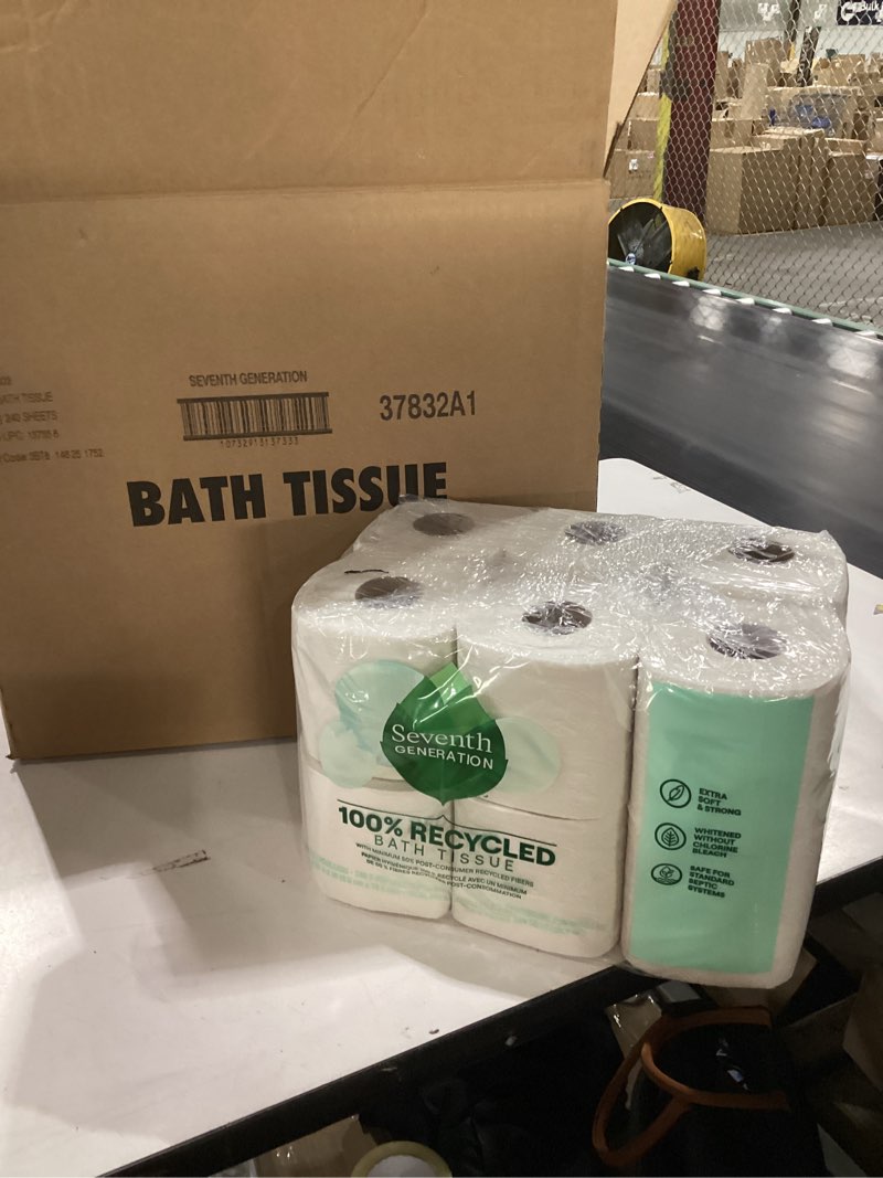 Condition photo showing New/Like New for Seventh Generation Toilet Paper Recycled Bath Tissue 4-Pack 100% Recycled Paper 2-ply without Chlorine Bleach 12 Rolls