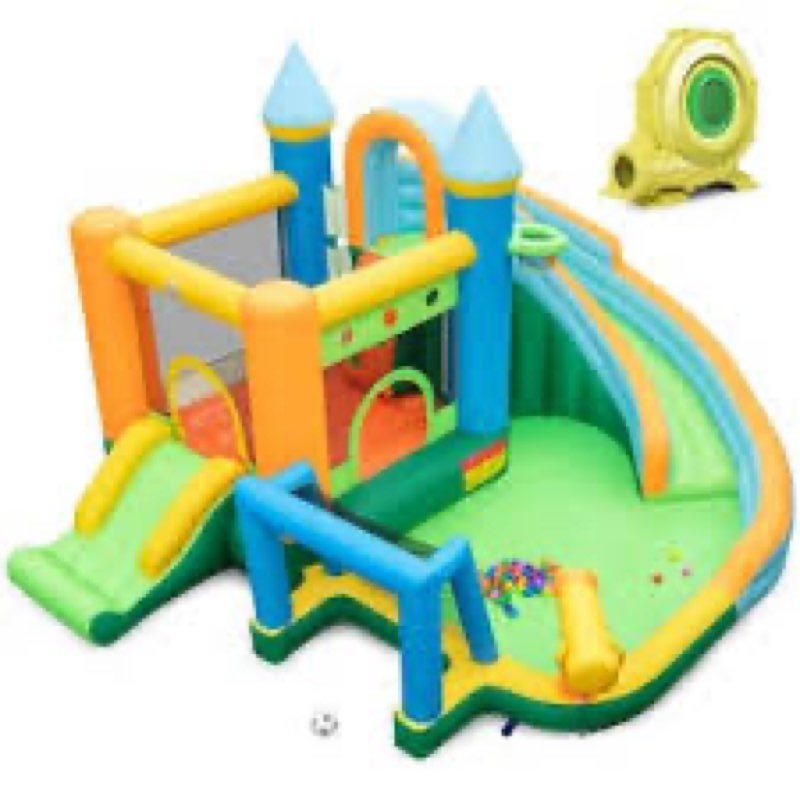 Costway Inflatable Water Slide Park Blowup Bounce House with Dual Slides and Splash Pool