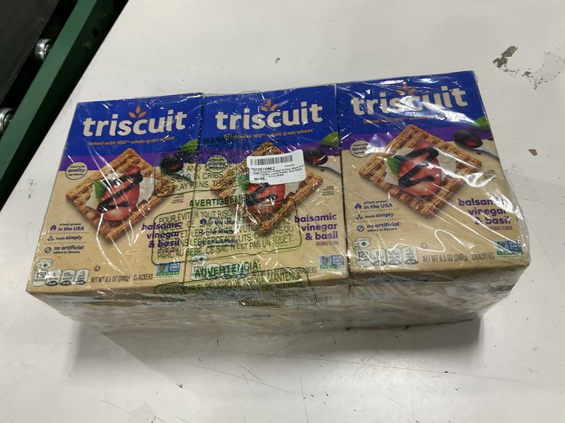 Condition photo showing New/Like New for ( BB/03/JUN/2026) Triscuit Balsamic Vinegar & Basil Whole Grain Wheat Crackers, Lunch Snacks, Bulk Snack Crackers, 6 - 8.5 oz Boxes