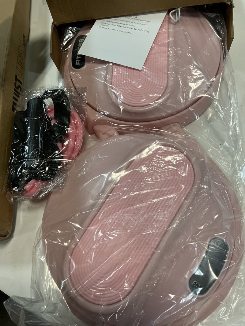 Condition photo showing New/Like New for ab twister board, waist twister machine with counter & resistance bands, adjustable foot spacing waist twisting disc for slimming, toning and fitness, core & ab workout disc pink