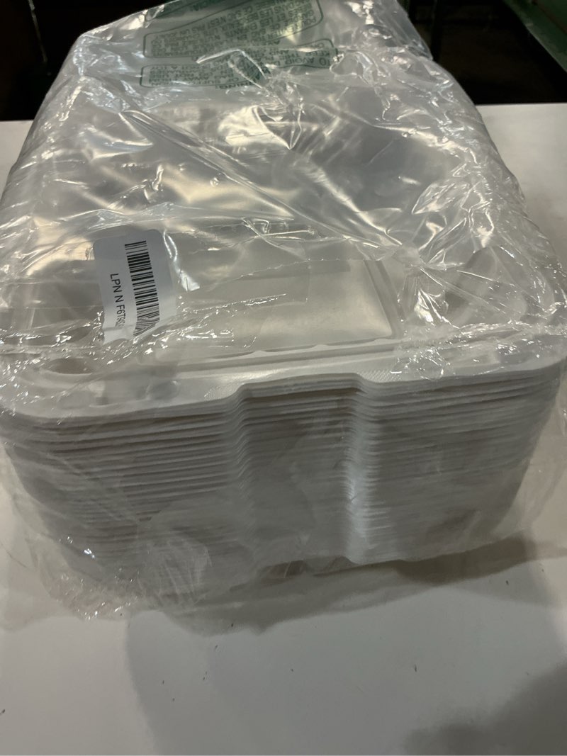 Condition photo showing Good Condition for white to go containers 8" 34 oz 55 pack - shrink wrap ready to use | mineral filled pp bpa free clamshell boxes | food grade freezer microwave dishwasher safe | bulk for catering & restaurants 8 inch 34 oz