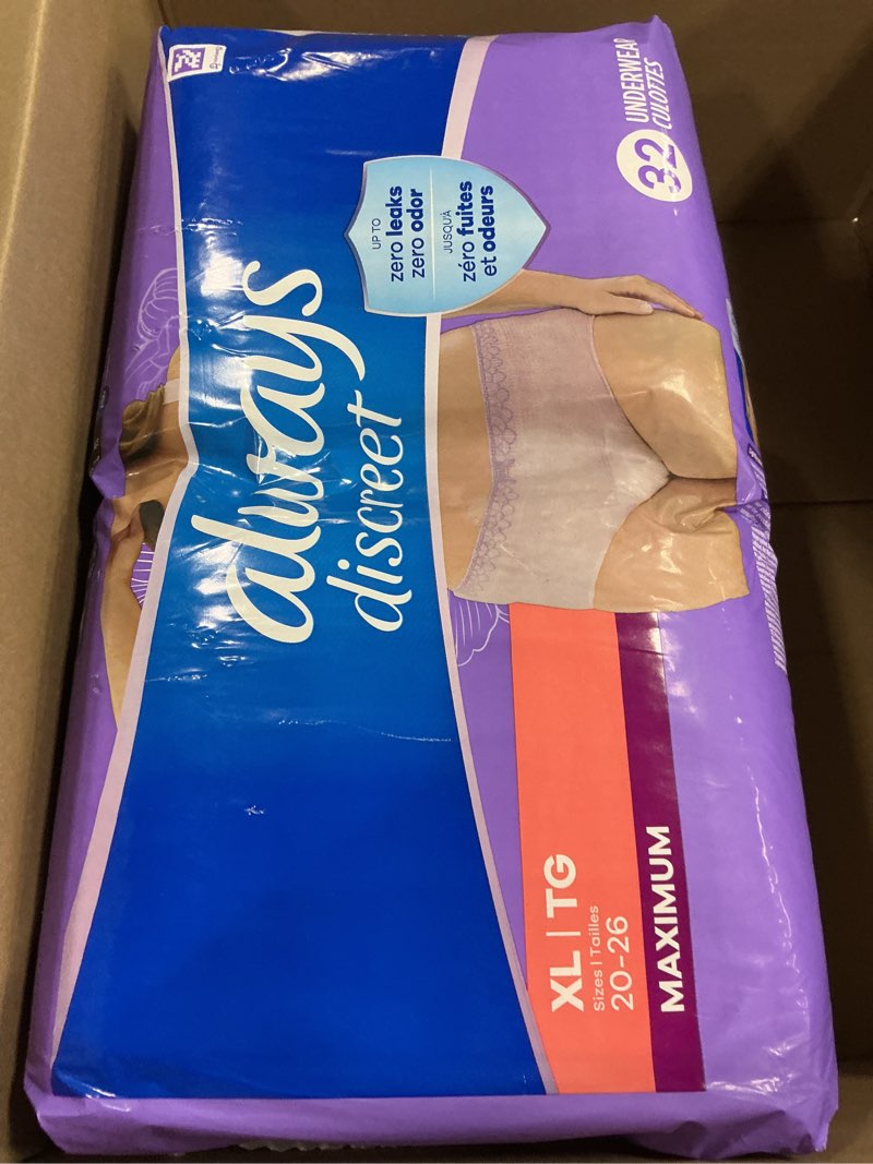 Condition photo showing New/Like New for always discreet adult incontinence underwear for women and postpartum underwear, extra large, up to 100% bladder leak protection, 64 count (2 packs of 32) x-large 64