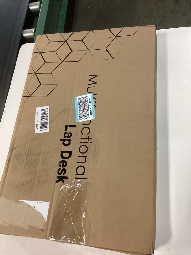 Condition photo showing New/Like New for lap desk home office lap desk portable laptop desk for left right - handers with whole mouse pad wrist pad dual cushion phone tablet slots fits up to 17 inch laptops wood brown