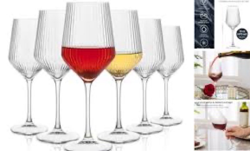 Acellegic Set of 6 Ribbed Wine Glasses, Stemmed Wine Glasses, Vintage Ribbed Glassware Sets for Red 