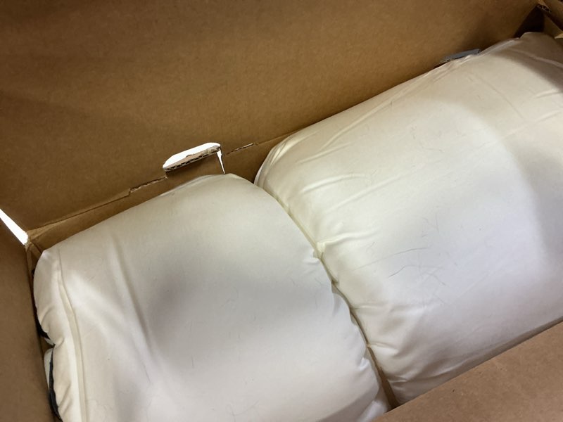 Condition photo showing As Is for Serta Hotel Collection Bed Pillows Queen/Standard Size Set of 2, 400 Thread Count 100% Cotton Cover, Medium Firm, Support Gusseted Down Alternative Pillow for Back, Stomach or Side Sleepers, 18" x 26"