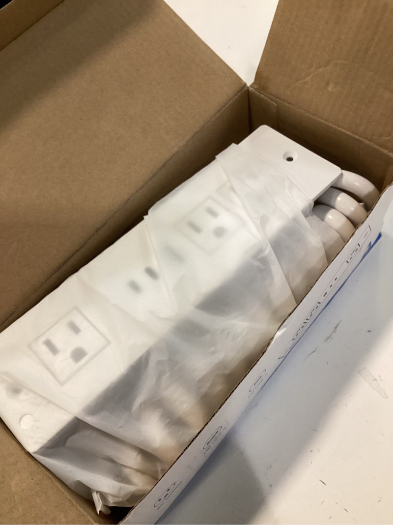 Condition photo showing Good Condition for furniture drawer outlet, recessed power strip with (3) pd 20w usb ports fast charging & (3) 15 amp ac outlets, (14 awg) 5 ft white spring cord