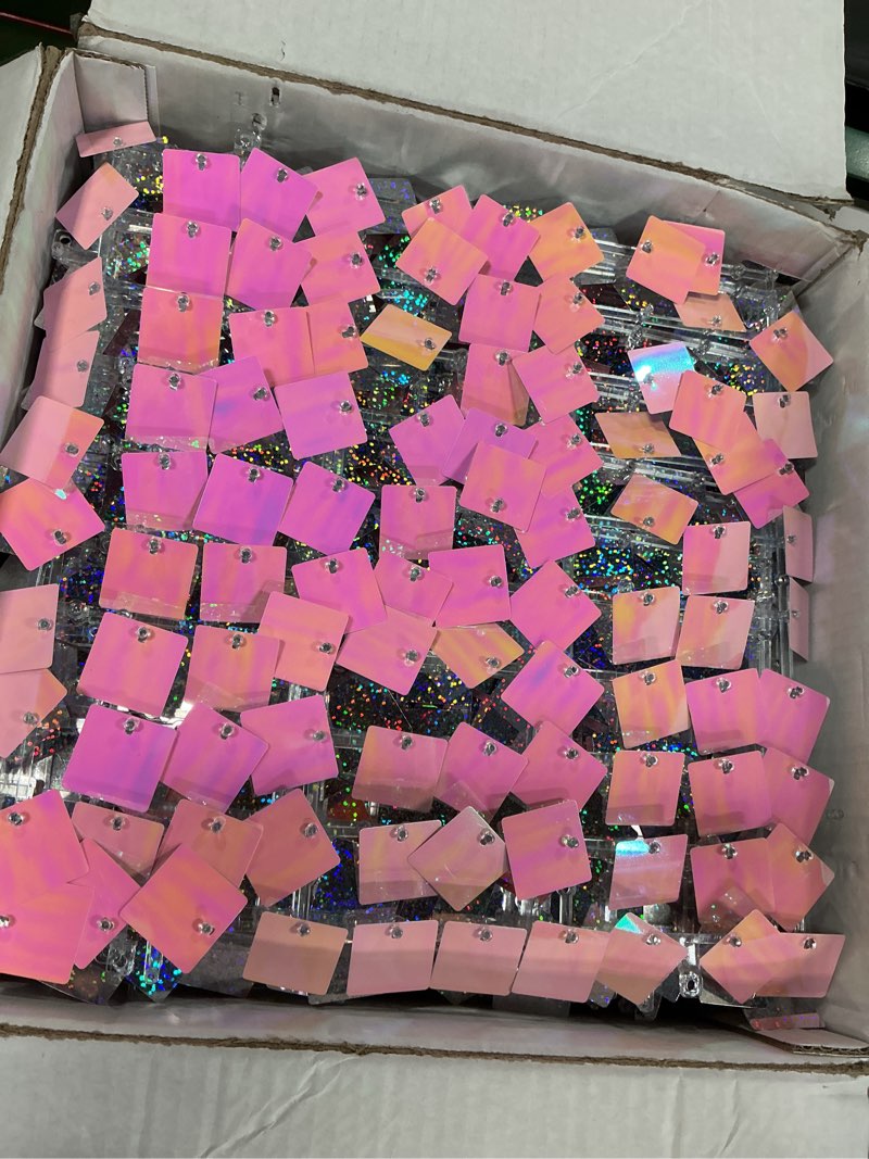 Condition photo showing Good Condition for cokaobe iridescent pink shimmer wall backdrop, 24pcs square sequin shimmer backdrop panel, photo backdrops for birthday, anniversary, wedding, graduation & bachelorette party decoration