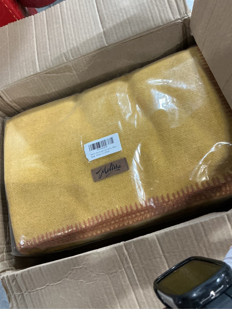 Condition photo showing Good Condition for molithe 100% wool blanket, 62" x 86", warm, thick, washable, military | great for camping, outdoors, sporting events, survival kits, yellow yellow large
