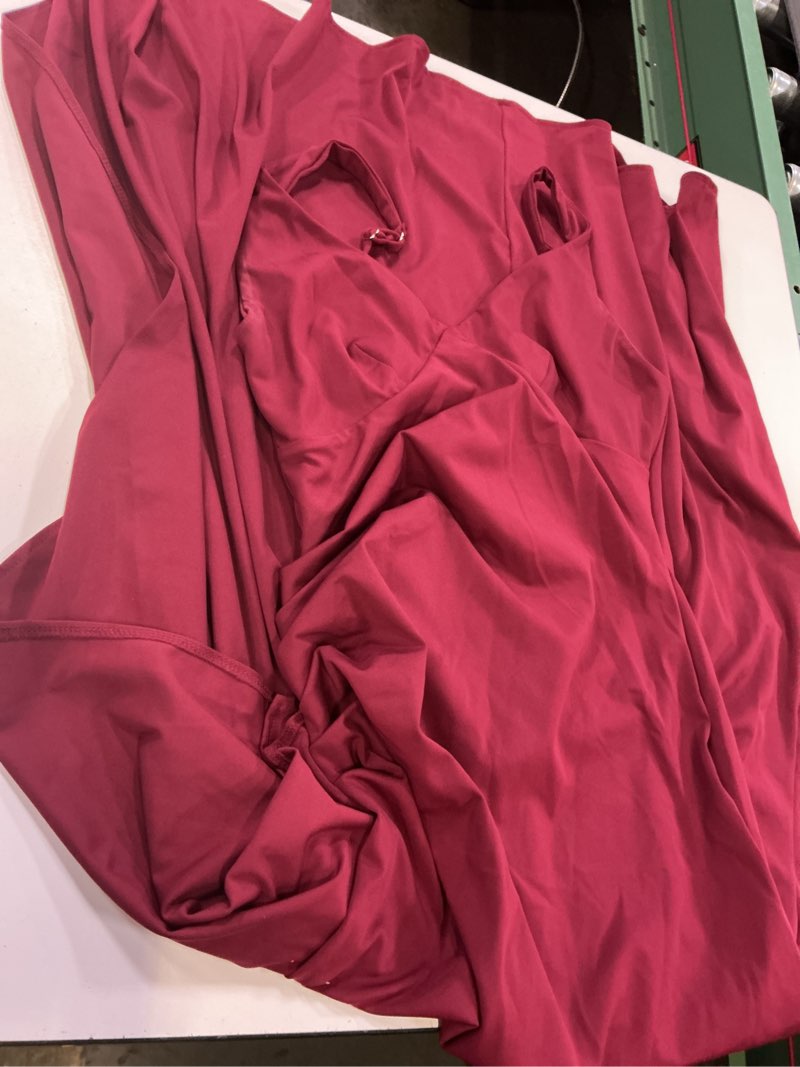 Condition photo showing As Is for lagshian women's elegant sleeveless gala maxi dress spaghetti strap mesh ruched high split evening long dresses size m
