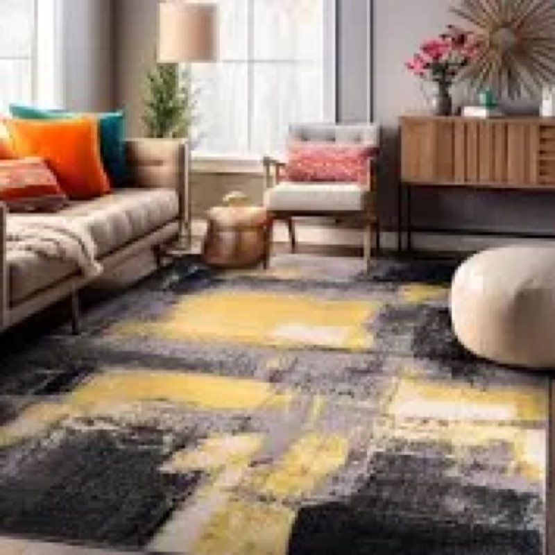 Rambo Performance Abstract Yellow/Black/Gray Area Rug 5 x 7 