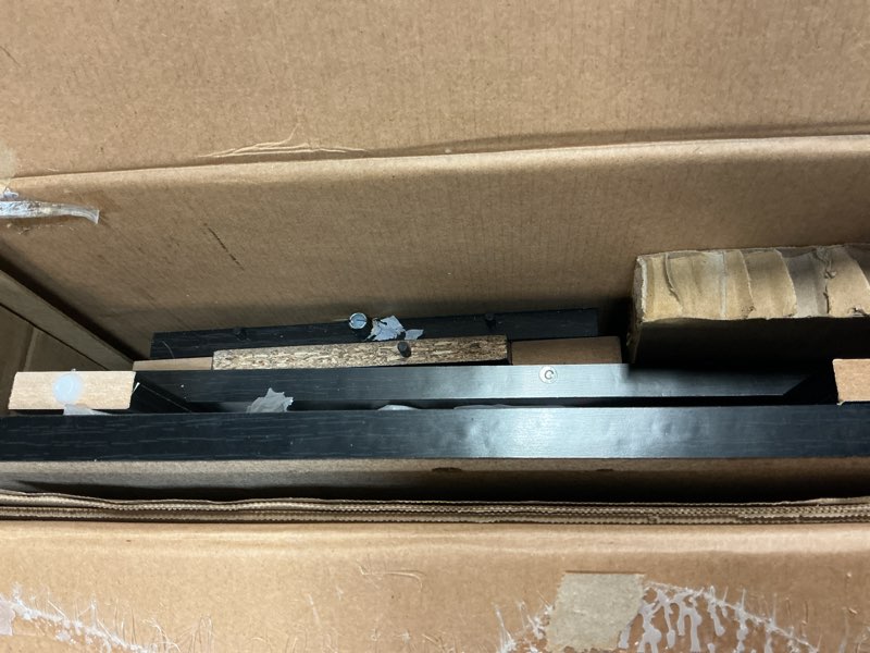 Condition photo showing As Is for mainstays quick assembly desk, black finish