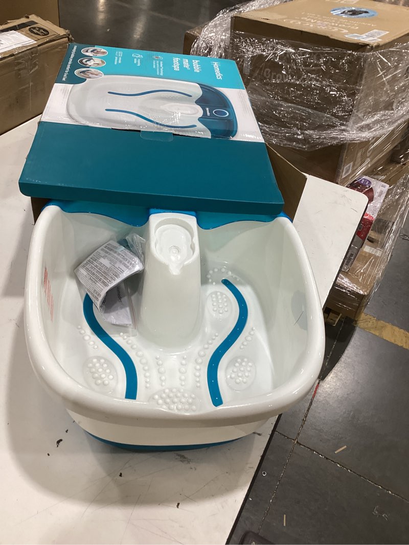 Condition photo showing Good Condition for homedics bubble mate foot spa, toe touch controlled foot bath with invigorating bubbles and splash proof, no pumice stone o 