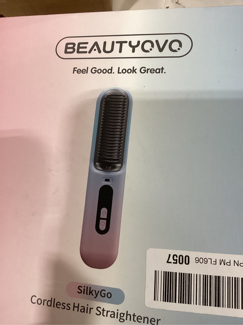 Condition photo showing New/Like New for BEAUTYOVO Travel & TSA-Friendly Cordless Hair Straightener Brush - Professional Straightening Brush for On-The-Go | 65W Fast Charge in 30 Min | 6 Heat Settings & 300M Ions for Frizz-Free Salon Finish Blue to Pink Gradient