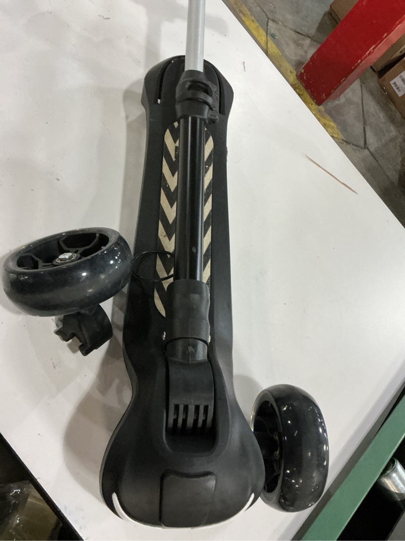 Condition photo showing As Is for electric scooter for kids ages 3-12, full body lights up, wide deck, 3 adjustable heights, 5mph safe speed, 90min riding, foldable 3 wheel electric scooter for kids boys girls toddler
