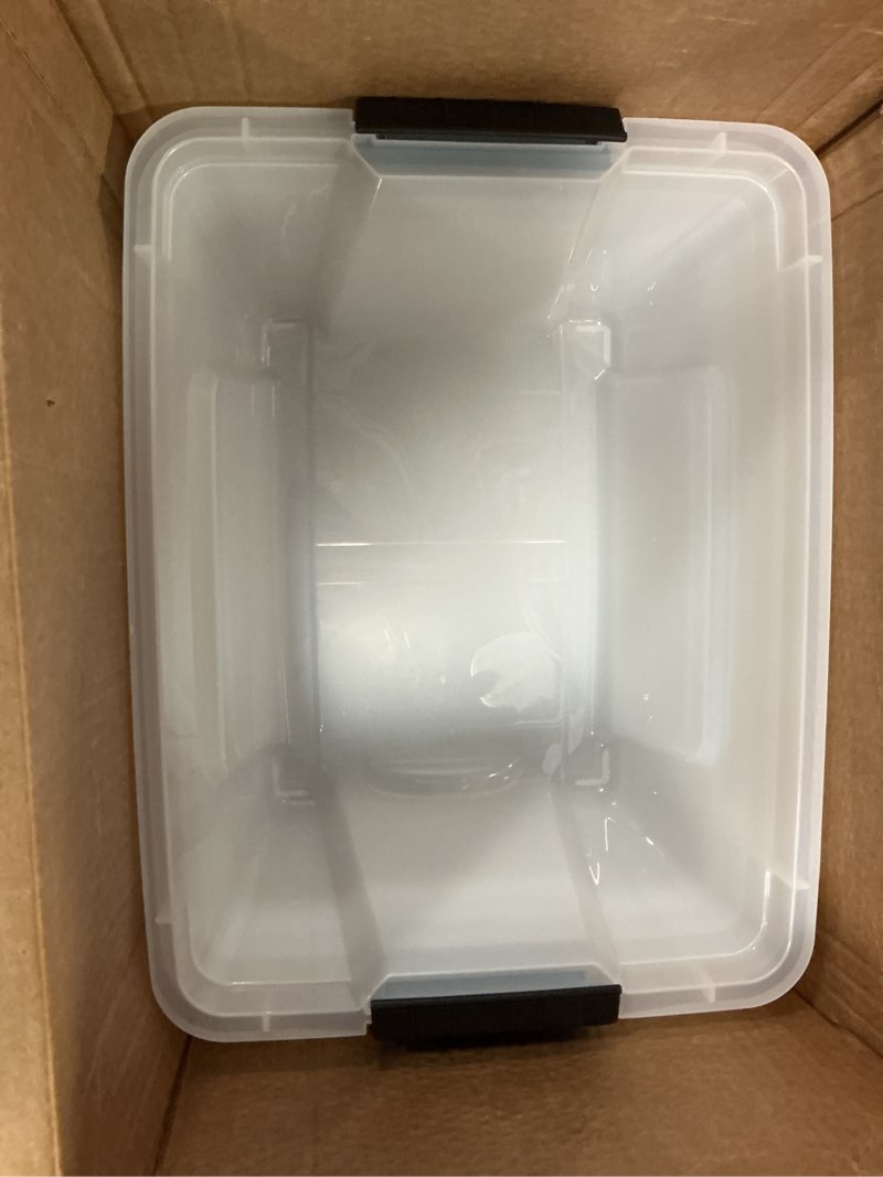 Condition photo showing As Is for IRIS USA, Inc. TB-28 32 Quart Stack & Pull Box, Multi-Purpose Storage Bin, 6 Pack, Pearl with TB-42 12 Quart Stack & Pull Box, Multi-Purpose Storage Bin, 6 Pack, Pearl