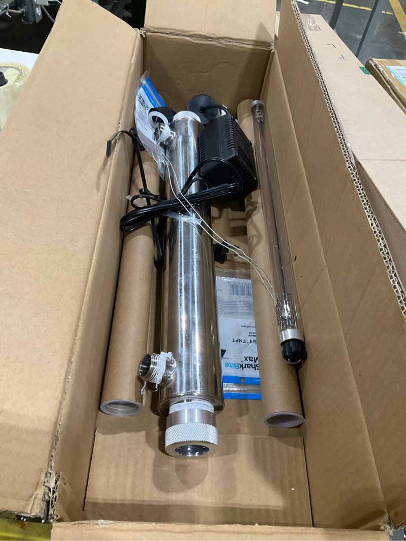 Condition photo showing As Is for incomplete, geekpure whole house uv 6 gpm water filter system with 3 uv filter + 3 quartz sleeve (25 watt)