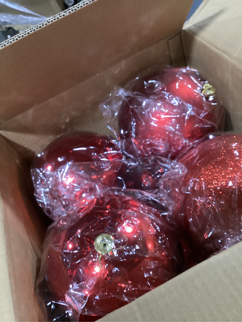 Condition photo showing Good Condition for 8 Pack 8'' 6'' Extra Large Christmas Ornament Balls for Tree Decoration, Giant Oversized Glitter Red Xmas Balls Jumbo Big Plastic Hanging Baubles for Home Indoor Outdoor Holiday Party Smooth