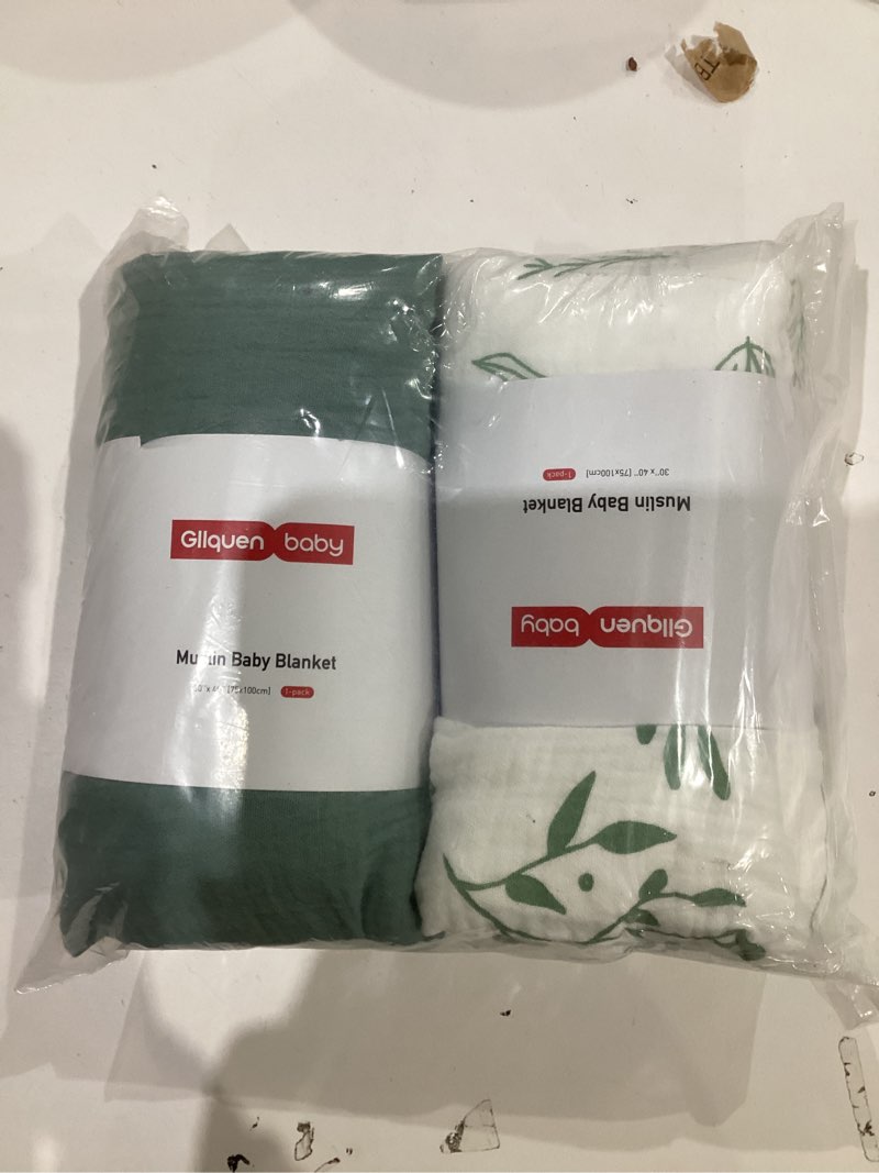 Condition photo showing New/Like New for gllquen baby blankets for unisex boys girls, 2-pack muslin cotton front soft and breathable, and dotted fleece backing, printed bed nursery minky blankets for toddler newborn, greenery,30 x 40 inches greenery&white 2-pack