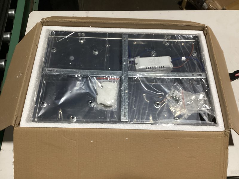 Condition photo showing Good Condition for Finktonglan Modern Crystal LED Ceiling Light Fixture 20” Rectangular Flush Mount Chandelier Ceiling Lights 3-Tiers Stainless Steel Ceiling Lamp Fixtures for Living Room Dining Room(6500K Cool White) Rectangle-Cool White