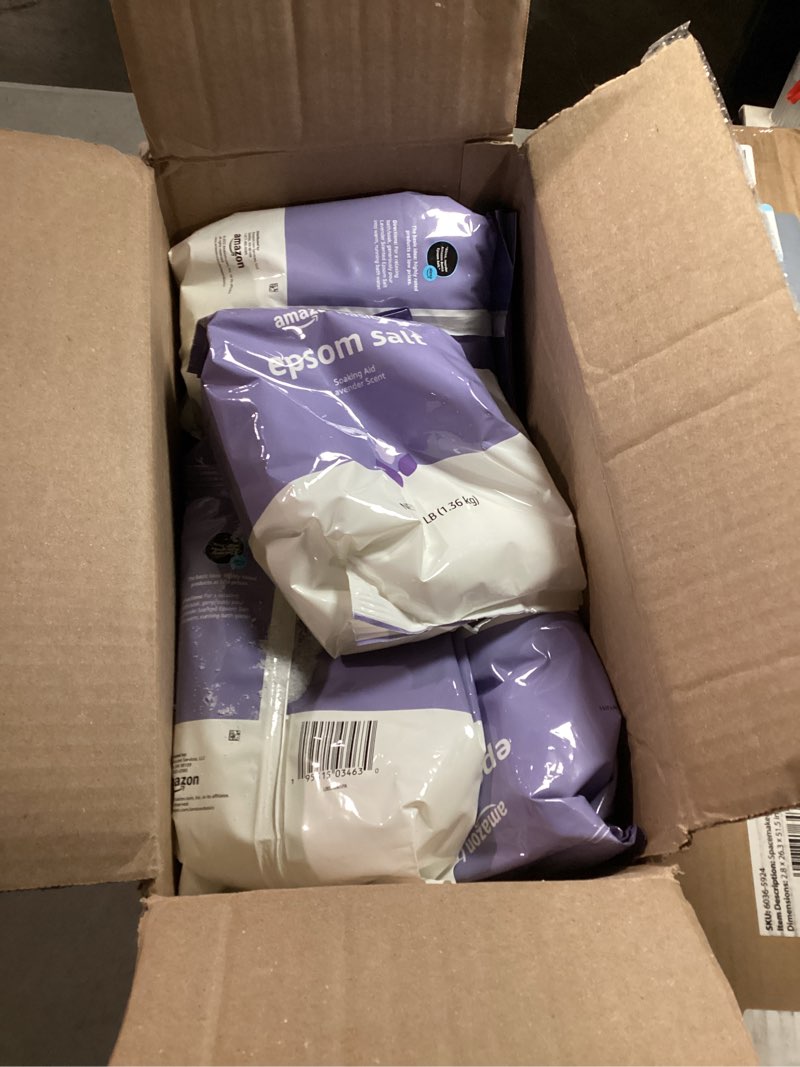 Condition photo showing As Is for amazon basics epsom salt soaking aid, lavender scented, 3 pound, 6-pack (previously solimo) 48 ounce (pack of 6)