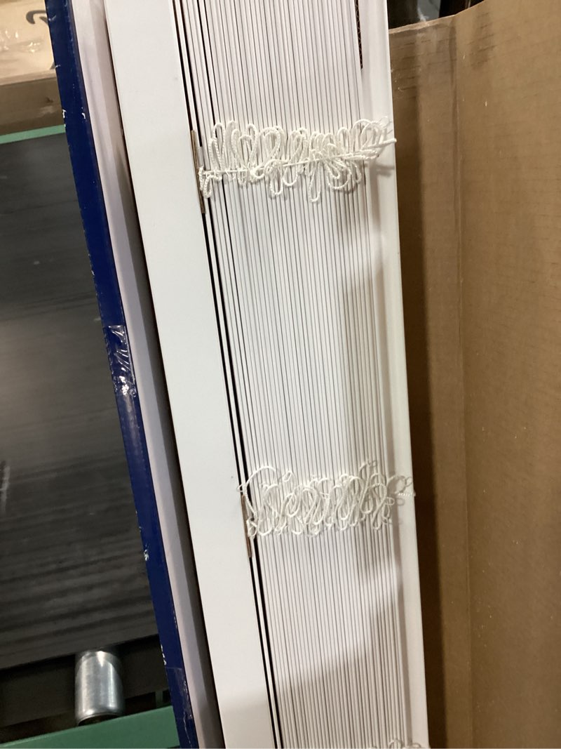 Condition photo showing As Is for levolor trim+go 2-in slat width 62-in x 64-in cordless white faux wood room darkening full-view standard horizontal blinds