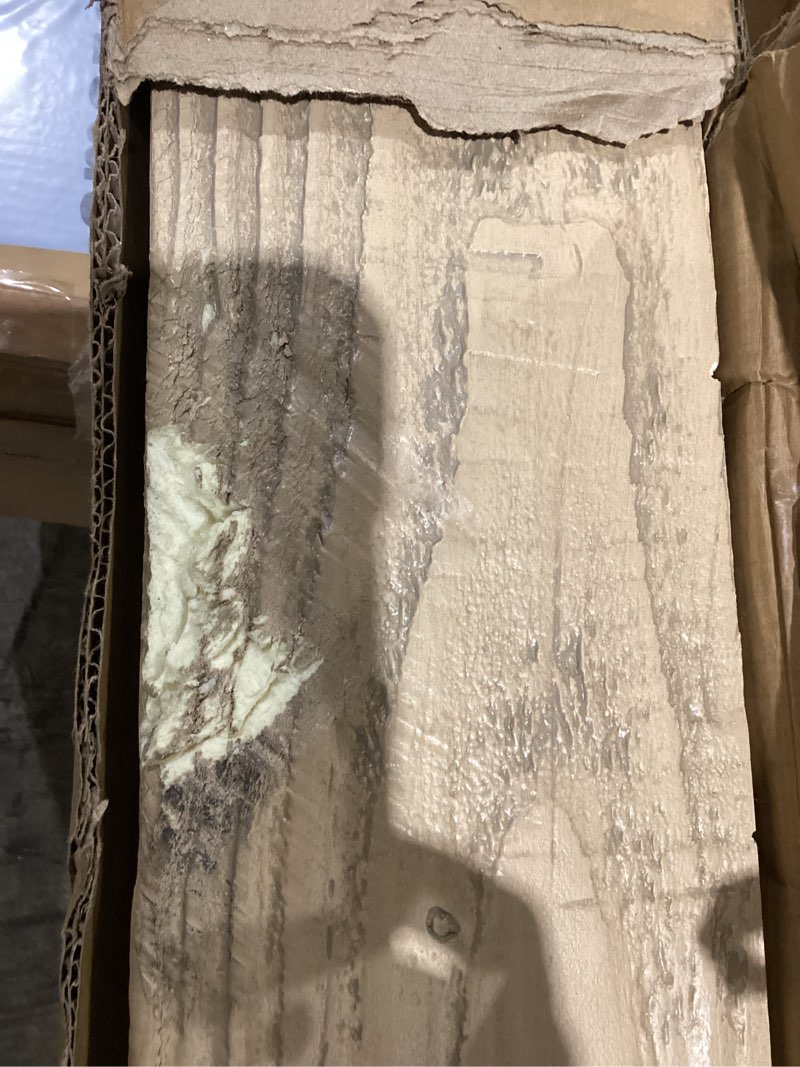 Condition photo showing As Is for ekena millwork 5 1/2"w x 5 1/2"h x 192"l 3-sided (u-beam) mena heritagetimber faux wood ceiling beam, natural white oak 5.5-in. w x 5.5-in. h x 16-ft. l natural white oak