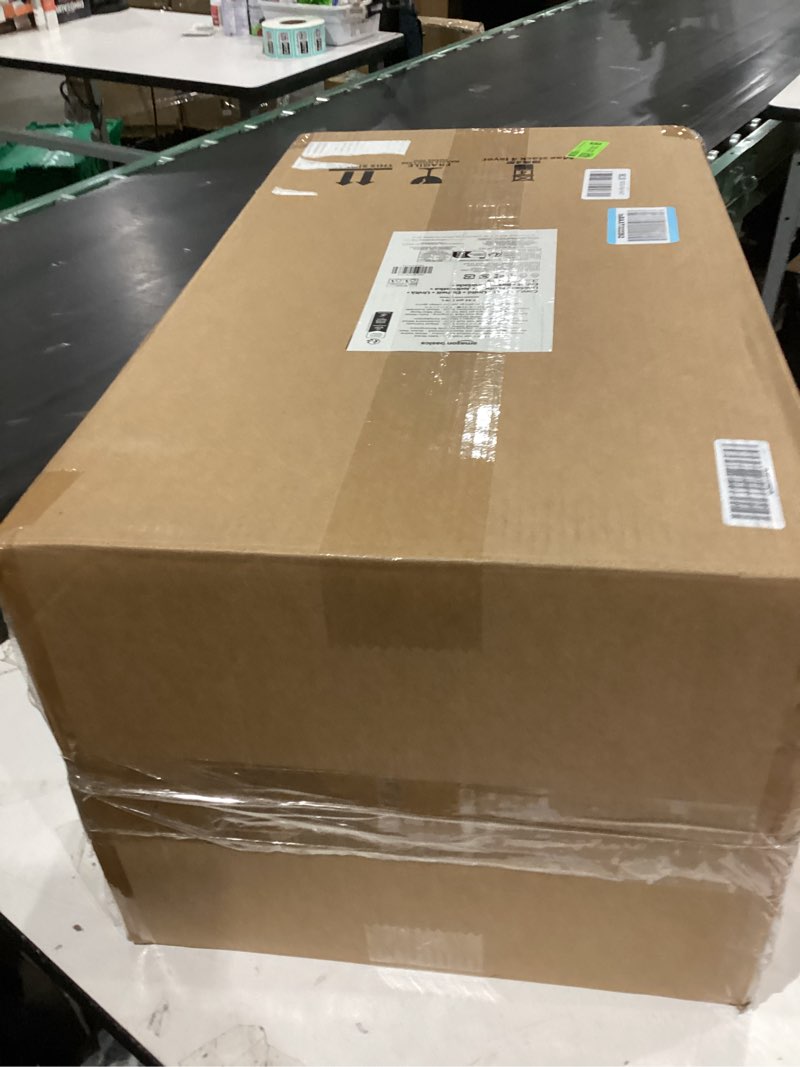 Condition photo showing As Is for Amazon Basics Smudge Resistant Rectangular Trash Can With Soft-Close Foot Pedal, Brushed Stainless Steel, 30L/7.9 Gal, 13.8x11.8x25 in, Satin Nickel Finish Satin Nickel Middle, 30L/7.9 Gal