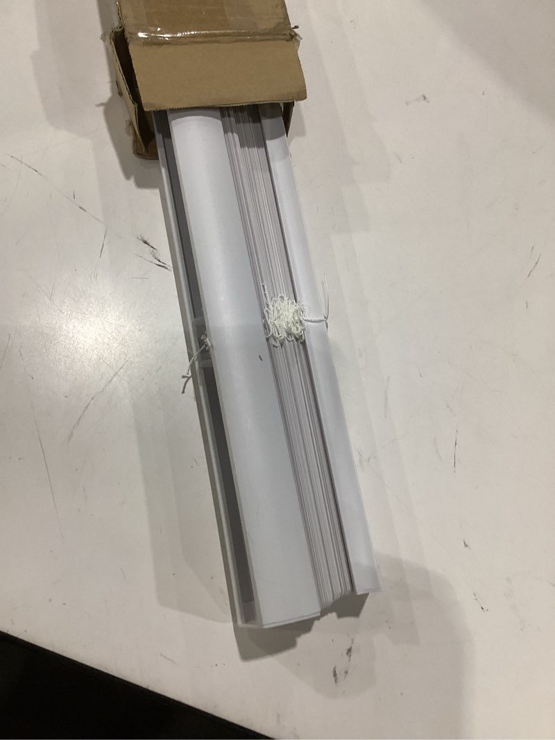 Condition photo showing As Is for lotus & windoware cordless mini blind, 1" vinyl slats, 35" wide x 60" long - white, window blinds for home and office, interior door blinds - light filtering 35"w x 60"h
