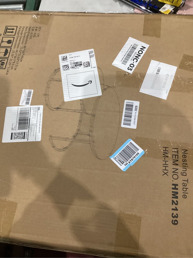 Condition photo showing Good Condition for aboxoo Coffee Table Nesting White Set of 2 Side Set Golden Frame Circular Round and Marble Pattern Wooden Tables, Living Room Bedroom Apartment Modern Industrial Simple Nightstand Gold White Engineered Wood