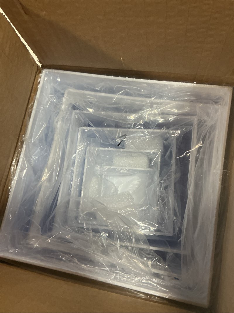 Condition photo showing Good Condition for acrylic risers, 6 pcs acrylic cube display stands, buffet risers, food risers for buffet table, decorative display stand shelf for dessert collectibles jewelry figures show(white,3 to 8 inch,square)