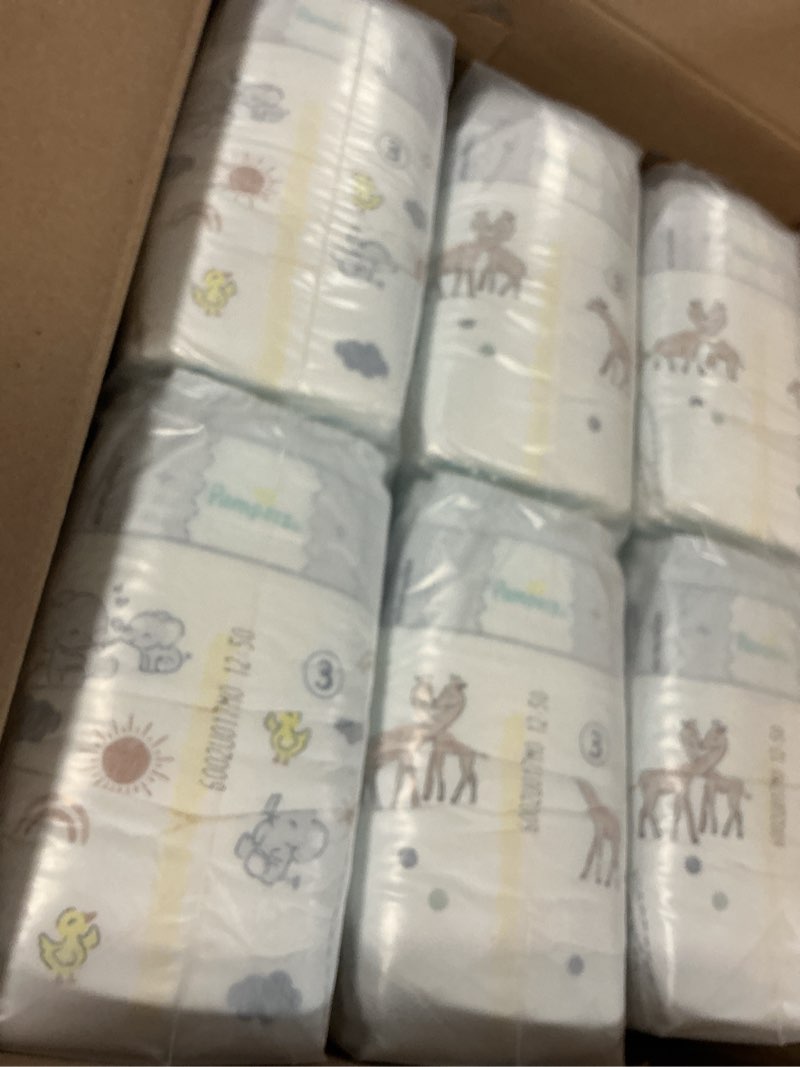 Condition photo showing New/Like New for pampers swaddlers diapers, size 3 (13-26 lbs), 168 count, absorbent, keeps baby dry and comfortable, skin safe disposable baby diaper size 3 168