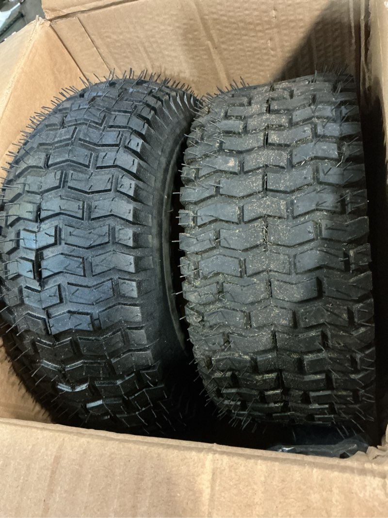 Condition photo showing As Is for (different )acebri 15x6.00-6 lawn mower tire and wheel front tire and wheel assembly compatible with john deere craftsman husqvarna riding mowers lawn tractors, 3-3.8\" centered hub, 3/4\" bearings, 2pcs