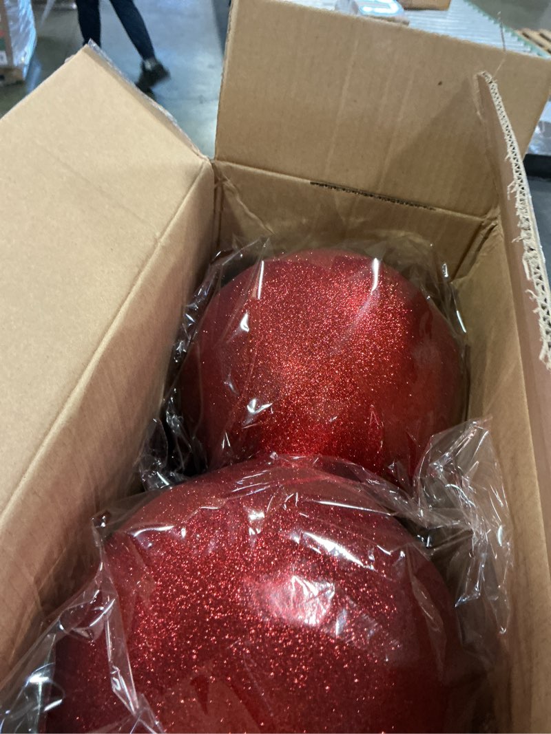 Condition photo showing New/Like New for Zubebe 6 Pcs 8\" Extra Large Outdoors Christmas Balls Ornaments Jumbo Oversized Christmas Tree Decorations Giant Hanging Xmas Plastic Balls Ornaments for Lawn Yard Decoration(red Glitter)