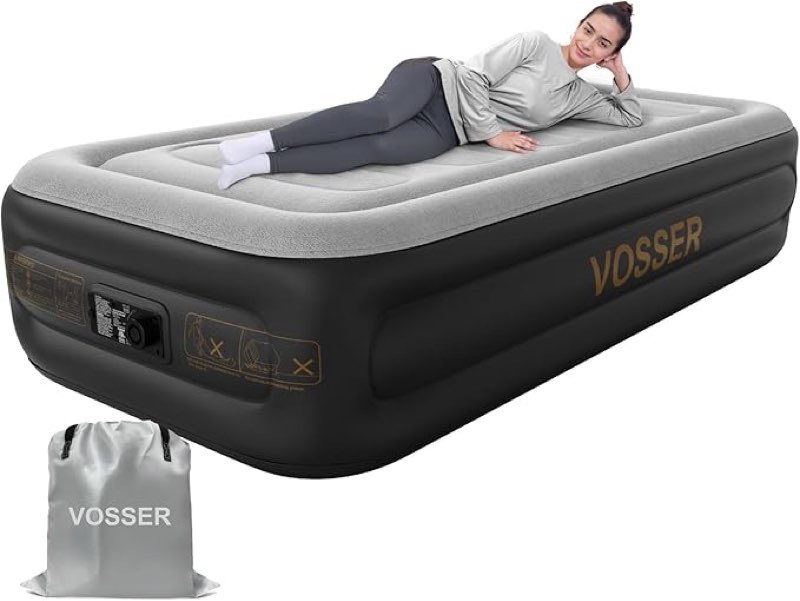 Twin Air Mattress with Built in Pump,18''Inflatable Mattress 2 Mins Self-Inflation/Deflation,XL-Long Blow up Mattress Thicker,Flocked Top Air Bed with Storage Bag for Home, Camping & Guests
