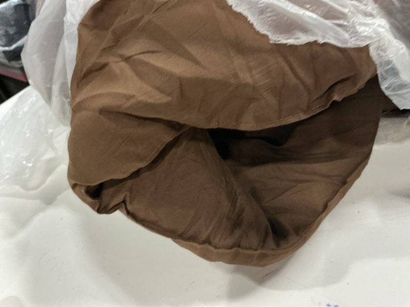 Condition photo showing As Is for paxrac earthy brown comforter full size, neutral 3 pieces comforter set, lightweight solid bedding set, all seasons soft fluffy full comforter set (80x90in comforter & 2 pillowcases) brown full (80''x90'')