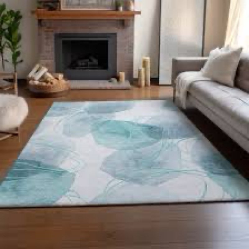 Premium Machine Washable Cerrito AMF544 Teal Rug